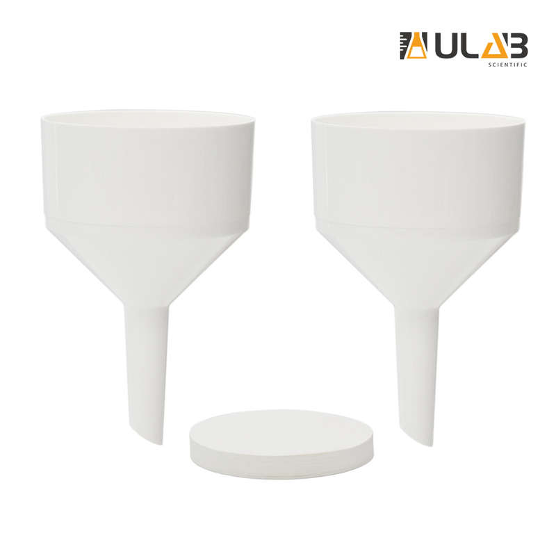 ULAB Scientific Two-Piece Buchner Funnel Set, 2pcs of Buchner funnels, Dia. 130mm, Plastic Material, 1 Box Qualitative Filter Paper, Dia.125mm, Medium Speed, UGF1008