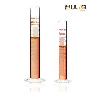 ULAB Scientific Thick Glass Graduated Measuring Cylinder Set, 2 Sizes 100ml 250ml 3.4oz 8.5oz, 3.3 Borosilicate, Hexagonal Base, UMC1005