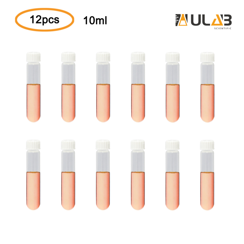 ULAB Scientific Autoclavable Heavy Duty Tubes with Leakproof Screw Caps, Can be Used as High Speed Centrifuge Tubes, Vol.10ml, 16.0x82.0mm, Polypropylene Material, Pack of 12, UCT1005