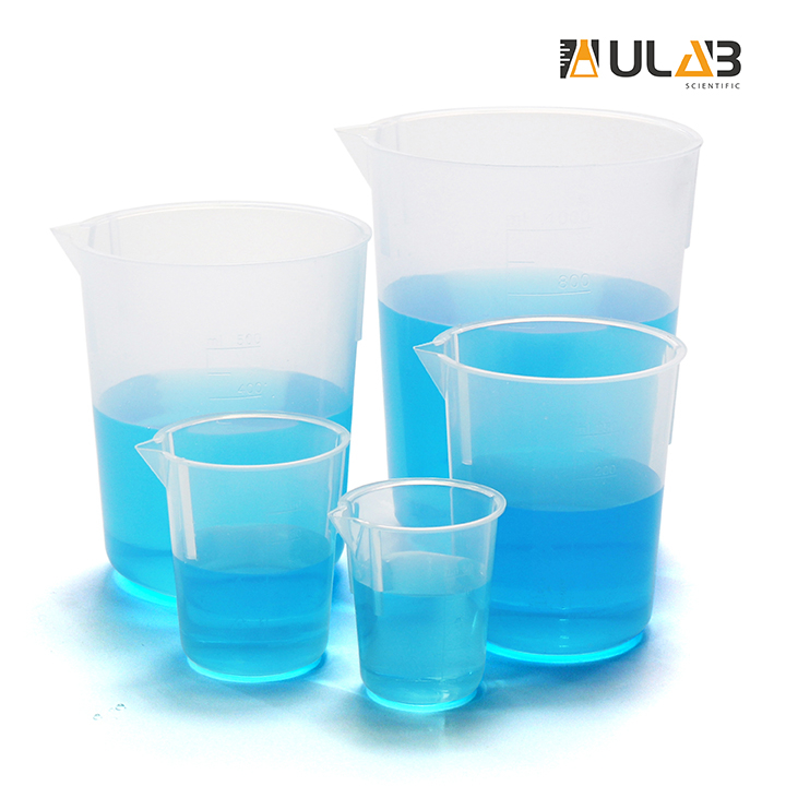 ULAB Scientific Plastic Beaker Set, 5 Sizes 50ml 100ml 250ml 500ml 1000ml, Stackable with Spout, Molded Graduation, UBP1001