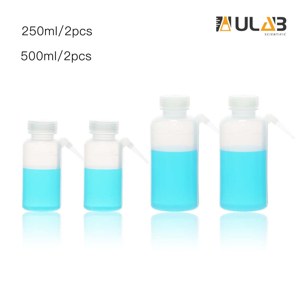 ULAB Scientific Wide Mouth Unitary Wash Bottle, 250ml 500ml 2pcs for Each Size, LDPE Bottle with PP Draw Tube, UWB1009