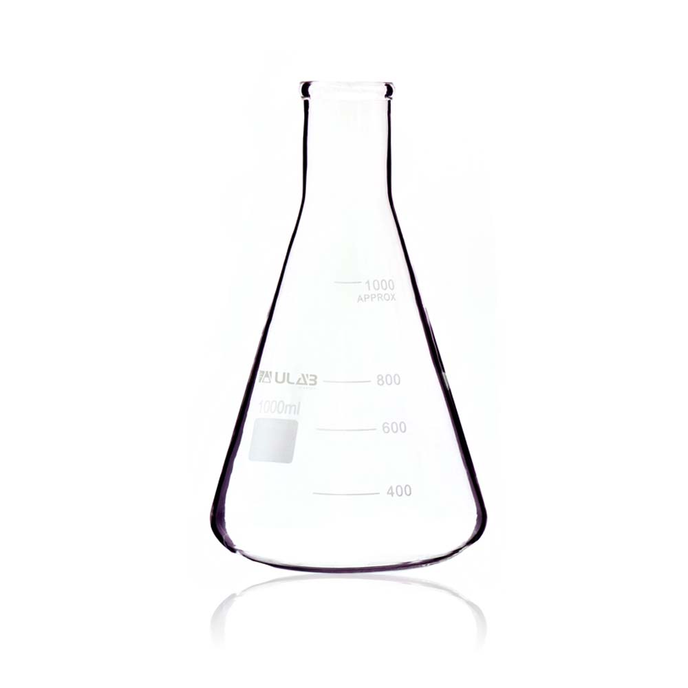 Pack of 2 1000ml Narrow Mouth Erlenmeyer Flask with 10 Glass Stirring Rod and Rubber Policeman 3.3 Borosilicate Glass Karter Scientific 
