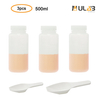 ULAB Scientific Wide-Mouth Plastic Round Bottles and Measuring Scoops Set, 3pcs of Bottles, Natural Color, Cap.500ml, 2pcs of Measuring Scoops Offered, Plastic Material, White Color, URB1010