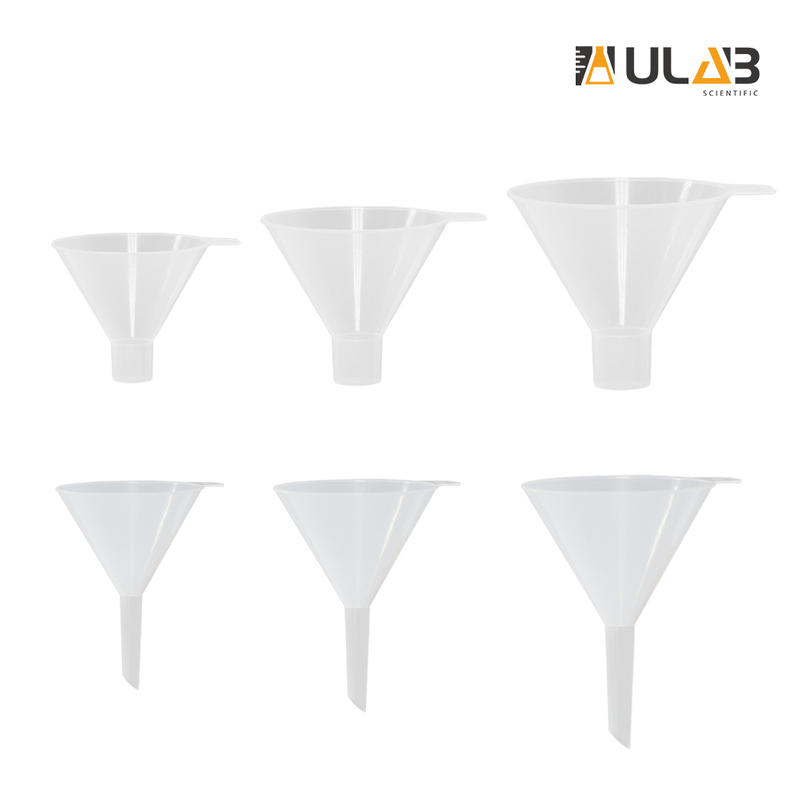 ULAB Scientific Analytical Funnel and Powder Funnel Set, Plastic Material, 3pcs of Analytical funnels(65mm,90mm,100mm) and 3pcs of Powder funnels(65mm,90mm,100mm), UGF1005