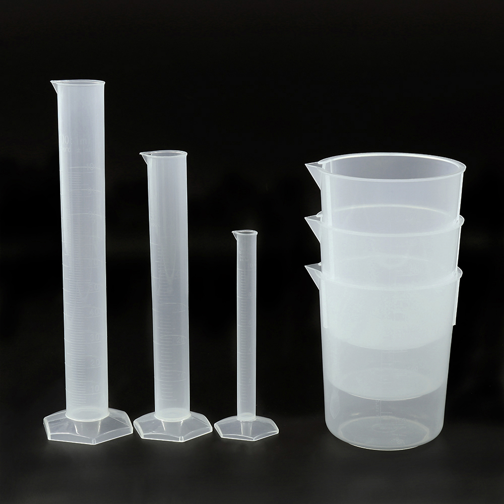 ULAB Scientific Stackable Graduated Plastic Beaker and Measuring Cylinder Set, Including 3pcs of 500ml beakers, 3pcs of Graduated Plastic cylinders 10ml 50ml 100ml, Molded Graduation, UBP1005