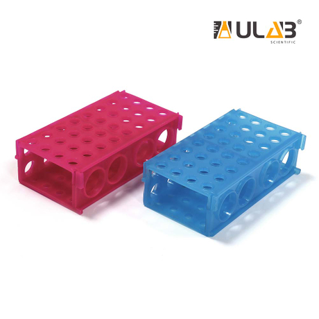 ULAB Plastic Multipurpose 3-Way Centrifuge Tube Rack Set, 2 Colors Red Blue, PP Material, Suitable for Tubes of Dia.≤30mm, UTR1017