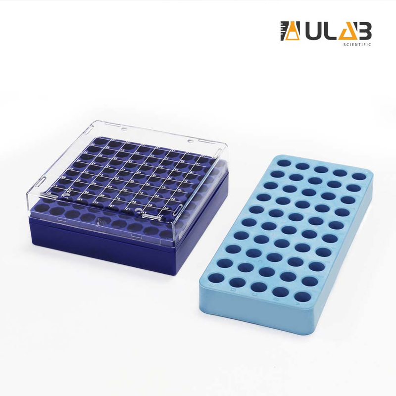 ULAB Scientific Cryo-Safe Freezing Box and Cryotube Workstation Rack Set, 81-Place Freezing Box, 50 Holes Cryotube Workstation Rack, UCP1002