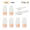 ULAB Scientific Wide-Mouth Plastic Round Bottles and Measuring scoops set, 6pcs of Bottles, Natural color, Cap.250ml, 2pcs of Measuring scoops Offered, Plastic material, White color, URB1009
