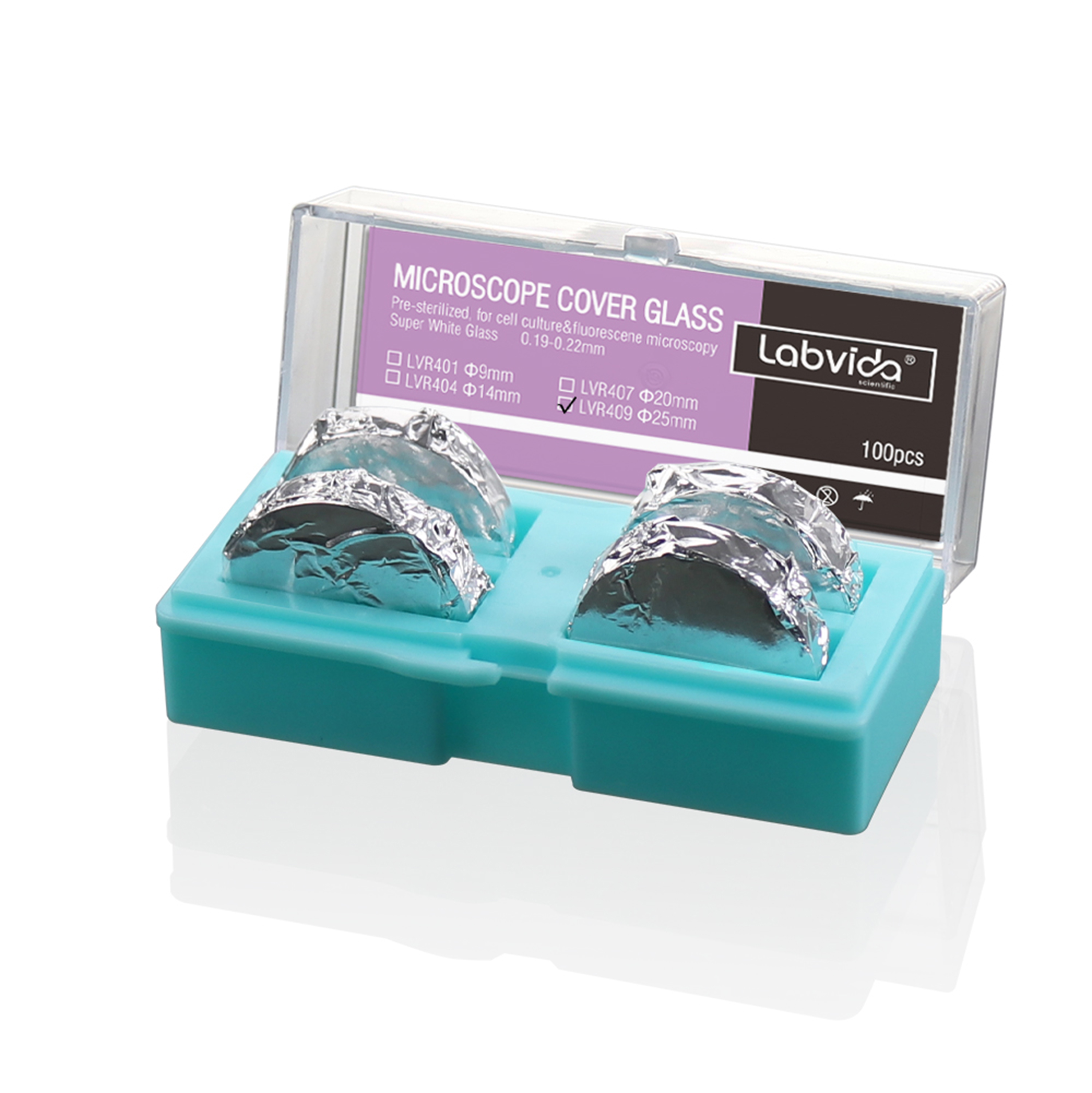 Labvida 100pcs of Pre-cleaned Microscope Cover Glass, Circular, Super White Glass, Dia.25 mm with 2.0# Thickness 0.19-0.22mm, LVR409