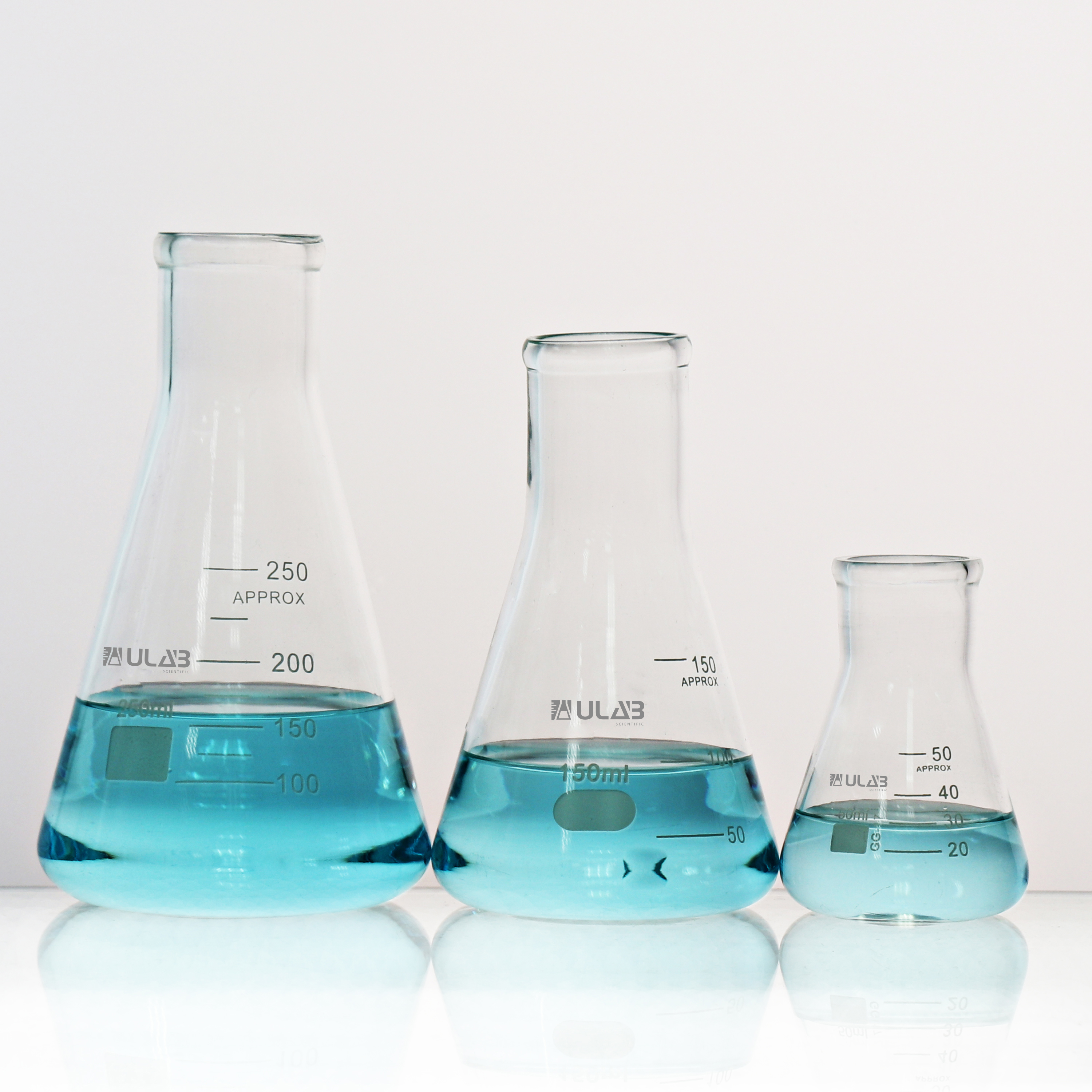 ULAB Scientific Narrow-Mouth Glass Erlenmeyer Flask Set, 3 Sizes 50ml 150ml 250ml, 3.3 Boro with Printed Graduation, UEF1001