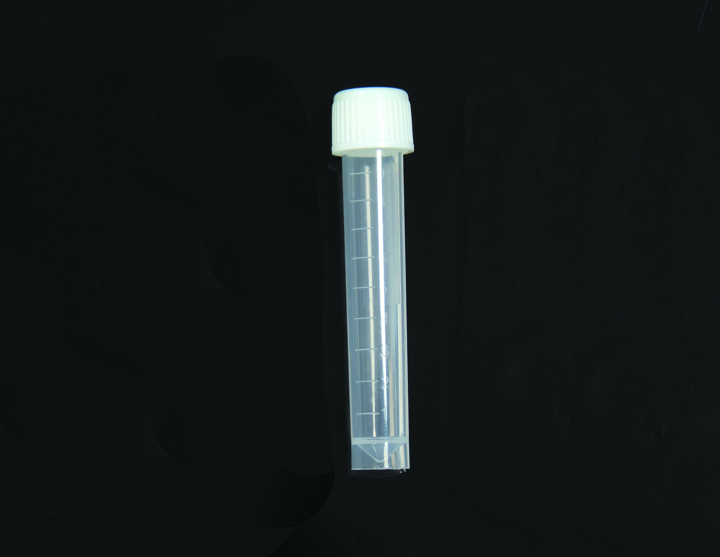 Transport tube with conical bottom/self-standing, PP material, VOL.10ml/16X94mm, with frosted writing area and molded graduation, cap in PE material
