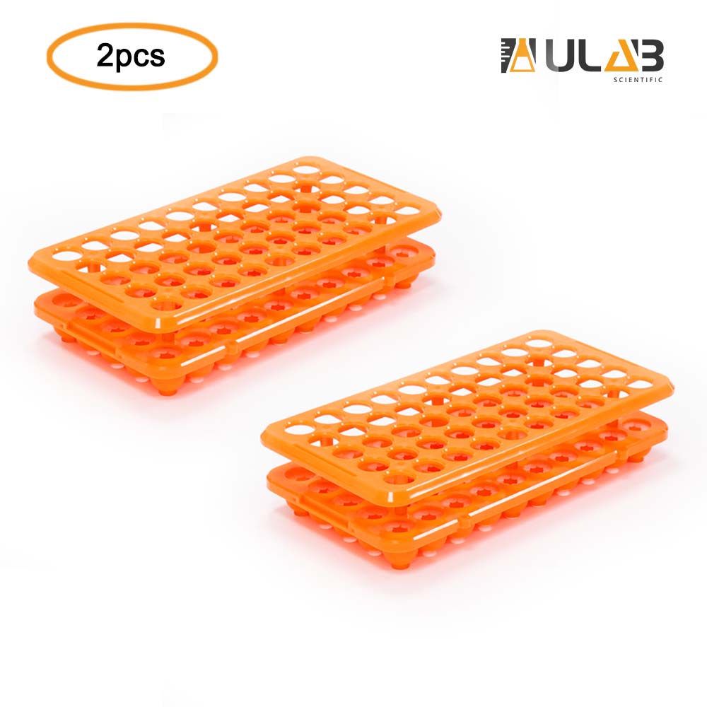 ULAB Scientific Test Tube Rack with Silicon Rubber Gasket, for Tubes of Diameter from 10mm to 18mm. 50Holes, ABS Material, Pack of 2, UTR1005