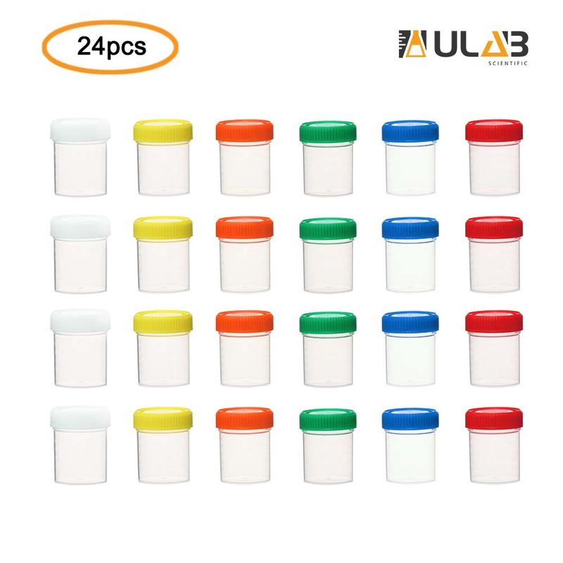 ULAB Scientific Specimen Container Set, Vol.80ml with Molded Graduation, Each 4pcs for 6 Colors, PP Material, UTS1001