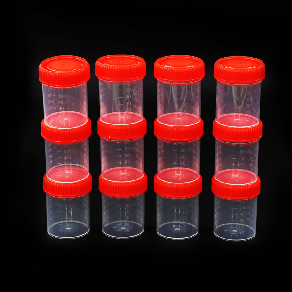 ULAB Scientific Specimen Container and Rack Set, 12pcs of Red Cap Containers 80ml 3oz, PP Material, 1pc of Stainless Steel Container Rack, UTS1002