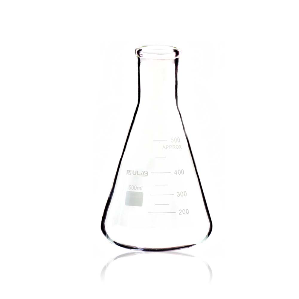 ULAB Scientific Narrow-Mouth Glass Erlenmeyer Flask Set, 17oz 500ml, 3.3 Borosilicate with Printed Graduation, Pack of 2, UEF1025