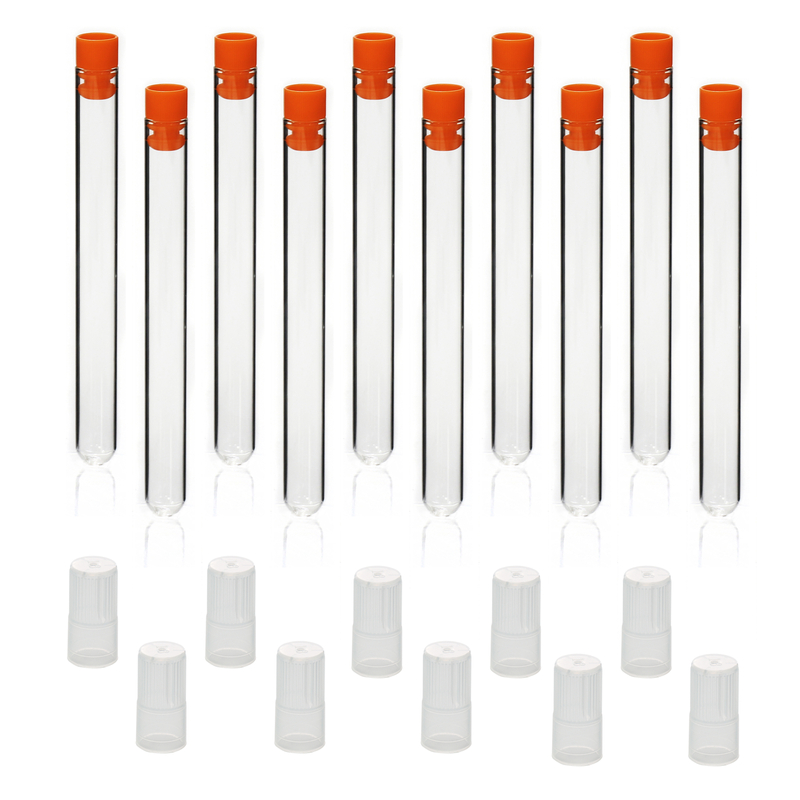 ULAB Scientific Glass Test Tubes with PE Flange Stoppers, Vol.16ml, 16x150mm, Extra Autoclavable PP Tube Closures Offered, Pack of 10, UTT1001