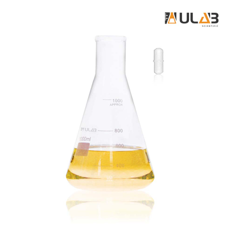 ULAB Scientific Narrow-Mouth Glass Erlenmeyer Flask with Magnetic stir bar Offered, Vol.1000ml, 3.3 Borosilicate with Printed Graduation, UEF1007