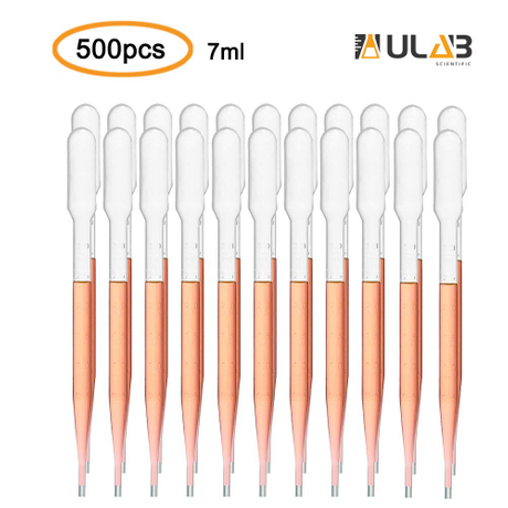 ULAB Scientific Transfer Pipette, Essential Oils Pipettes Vol. 7ml, 3ml Graduated, 0.5ml Graduation 155mm, LDPE 500pcs/box, UTP1001
