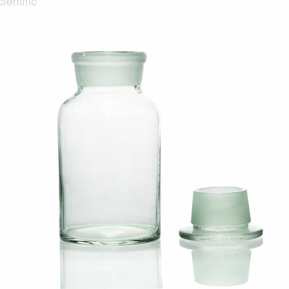 ULAB Clear Glass Wide Mouth Reagent Bottles, Vol. 500ml, with Ground-in Glass Frosted Stopper, Pack of 2, URB1022