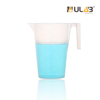 ULAB Half Handle Plastic Measuring Beaker, Vol. 3000ml, with Spout and Molded Graduation, UBP1011