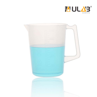 ULAB Handled Plastic Beaker, Vol. 2000ml, PP Material, with Spout and Molded Graduation, UBP1012