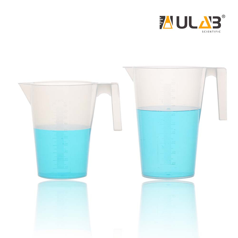 ULAB Half Handle Plastic Measuring Beaker Set, Stackable 2 Sizes 1000ml 2000ml, with Spout and Molded Graduation, UBP1010