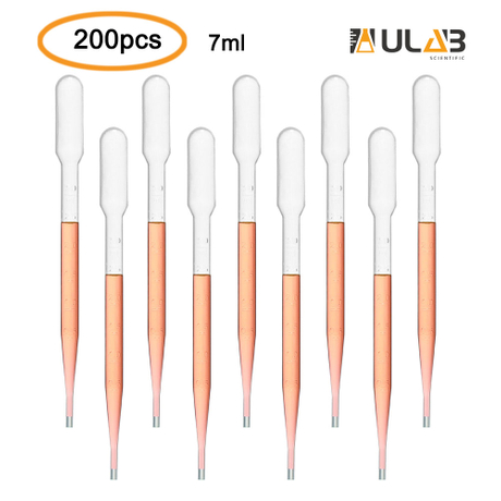 ULAB Scientific LDPE Transfer Pipette, Essential Oils Pipettes Vol. 7ml, 3ml Graduated, 0.5ml Graduation Interval, 155mm Long, Low-Density Polyethylene Material, Pack of 200, UTP1003