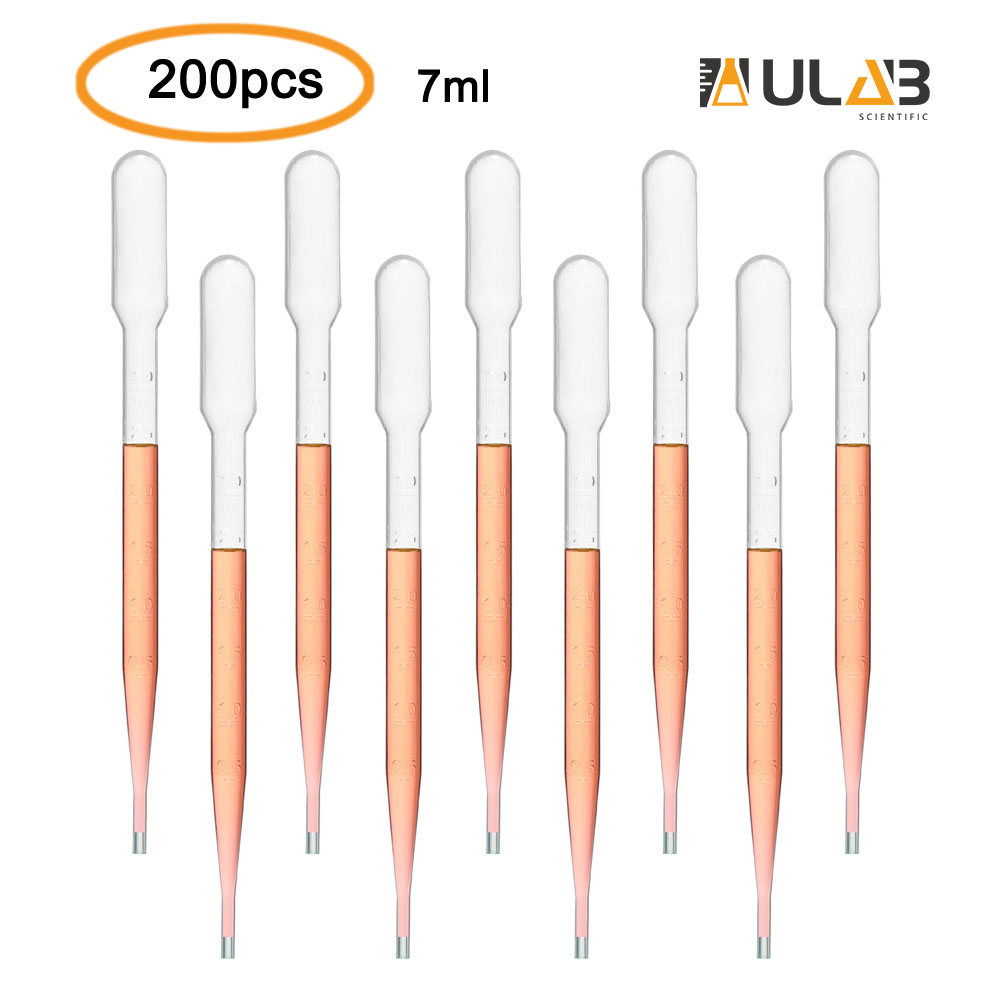 ULAB Scientific LDPE Transfer Pipette, Essential Oils Pipettes Vol. 7ml, 3ml Graduated, 0.5ml Graduation Interval, 155mm Long, Low-Density Polyethylene Material, Pack of 200, UTP1003